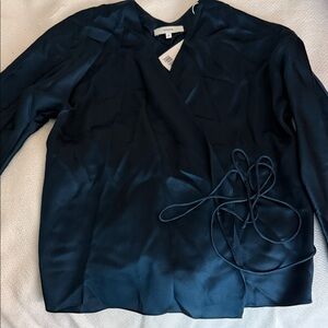 Vince Emerald Blue Green Wrap Silk Blouse Size XS